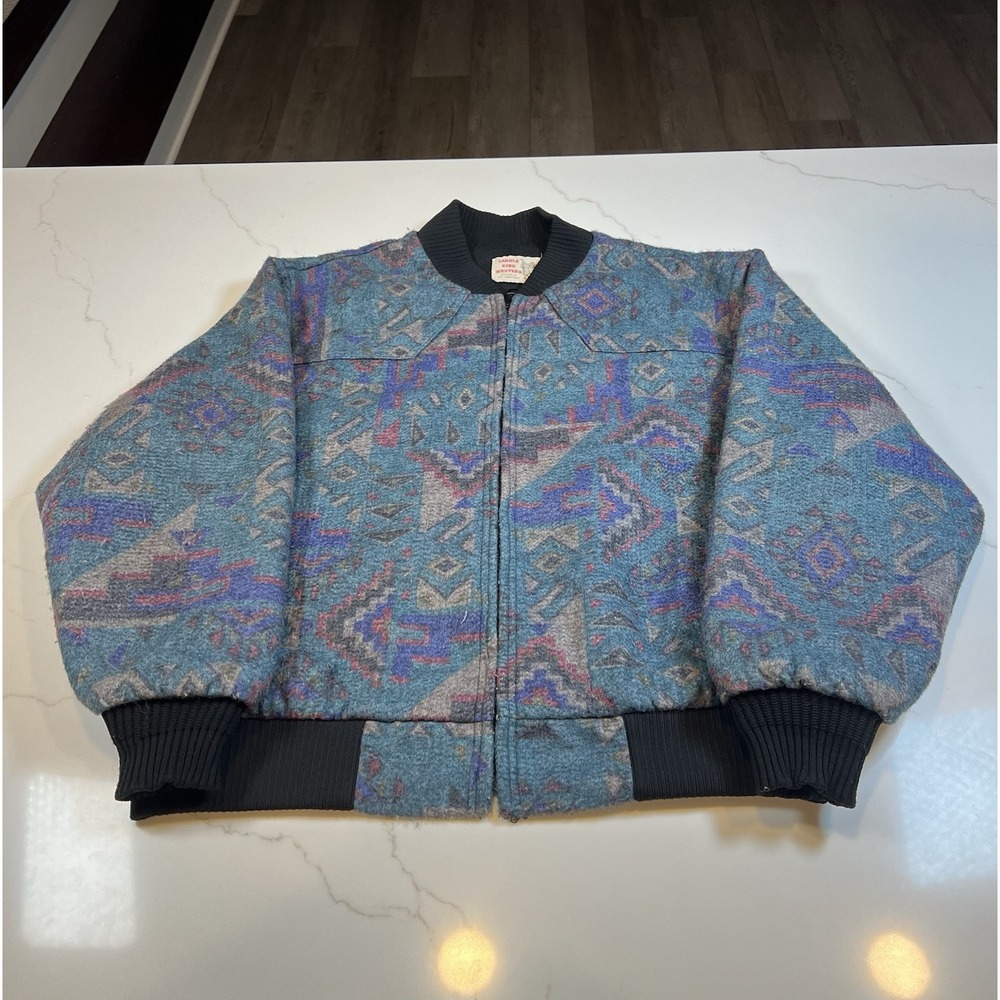 Saddle King Western Jacket Mens XL Aztec Geometric Blue Purple Vintage Bomber